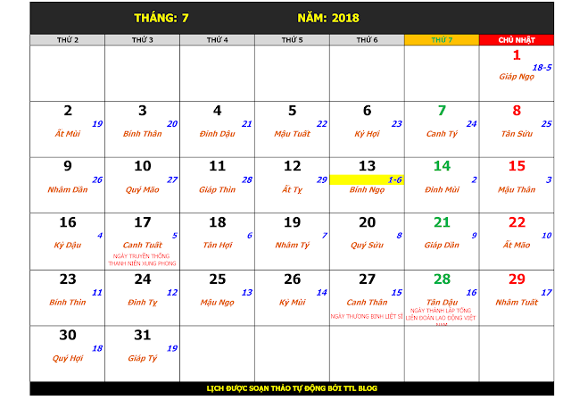 Lịch Vạn Sự Năm 2018 Tháng 7 Lịch Vạn Sự Năm 2018 Tháng 7