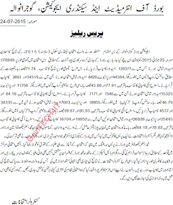 ssc board result, ssc result check online, ssc result date Statistics of Result Matric Annual 2015 Gujranwala Board