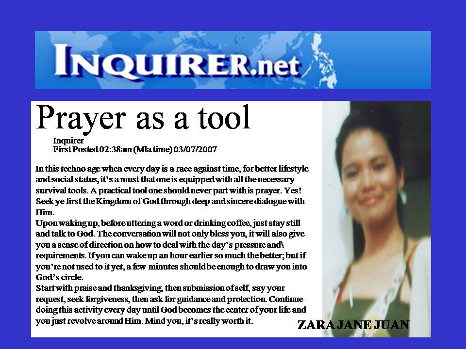 Prayer as a tool by Ambassador Zara Jane Juan