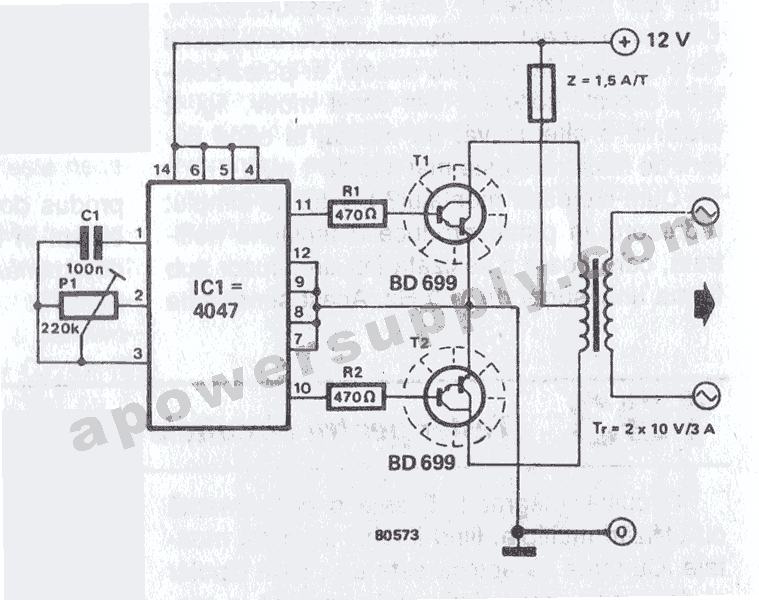 12VDC 220VAC Inverter Using Cmos CD4047 Koleksi Skema