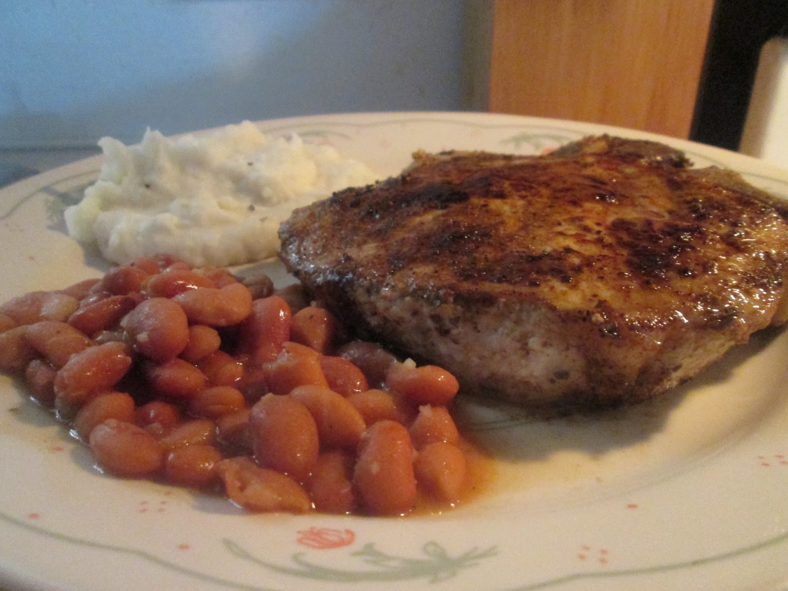 Diab2Cook Cumin Spiced Pork Chop w/ Mashed Potatoes and Seasoned Pinto Beans