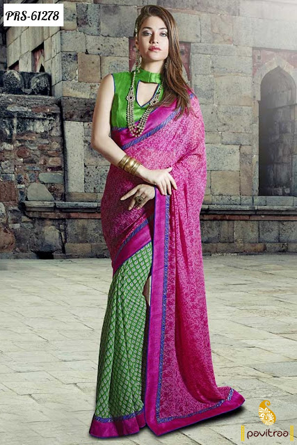 pink color casual wear georgette  saree for  kitty party office buesiness party 