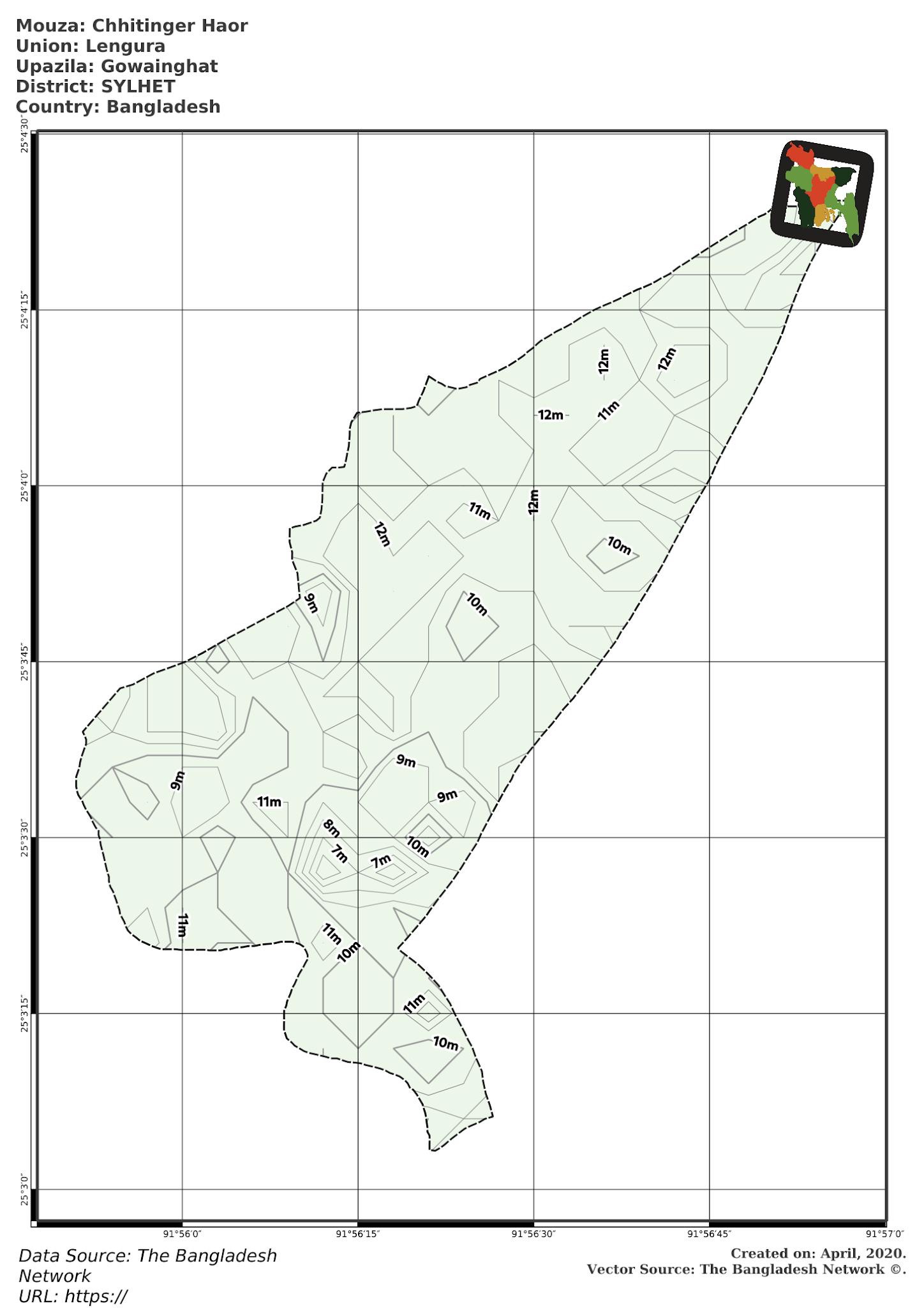 Map of Chhitinger Haor Mouza of Gowainghat Upazila, SYLHET, Bangladesh.