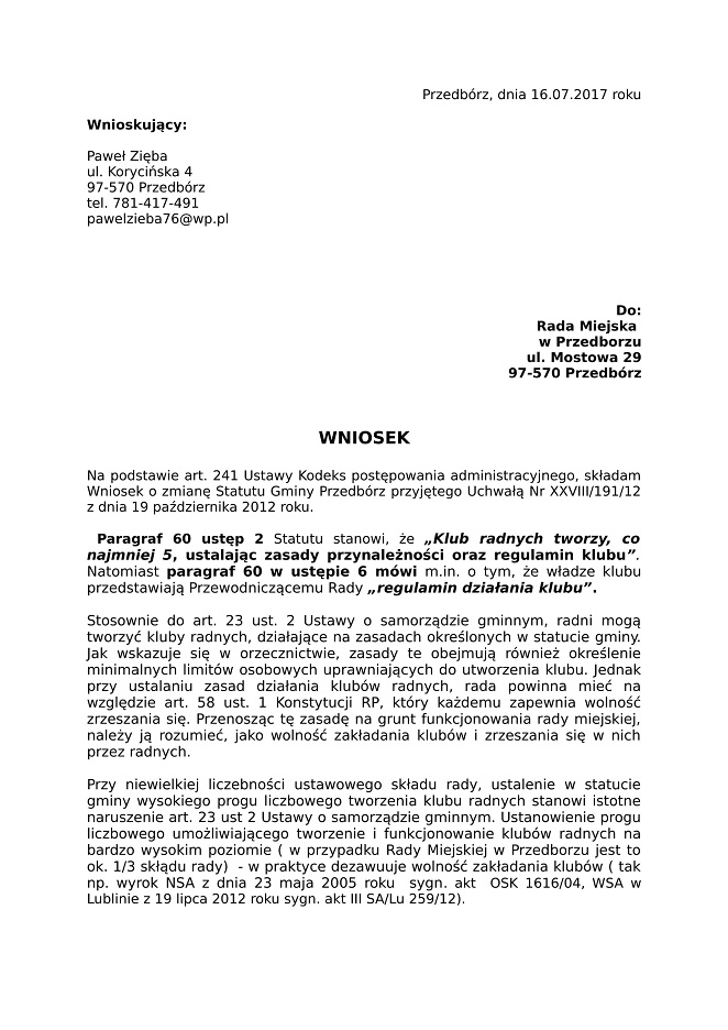 JAWNY PRZEDBÓRZ - strona poświęcona jawności życia publicznego Gminy