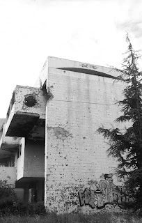 gunshots on the walls of the school in Mostar