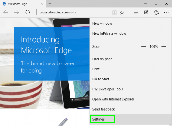 Tampilan Menu dari Microsoft Edge Windows 10