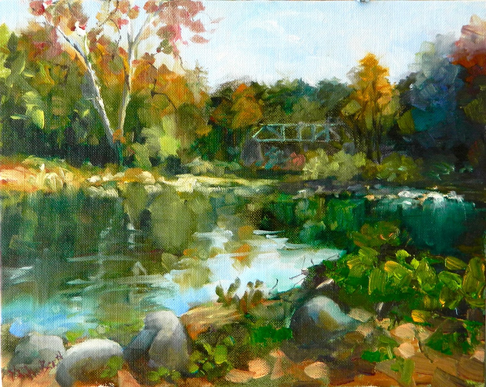 Paint Dance "Along the Brandywine", 8x10, oil, Maryanne Jacobsen art, Brandywine Creek, Hagley