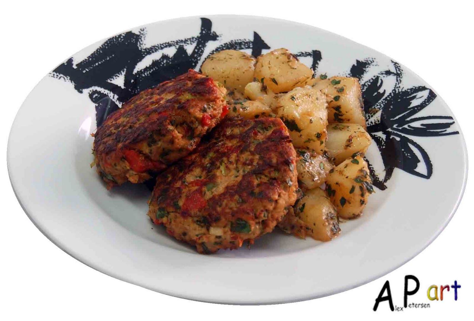 Alex the Contemporary Culinarian Zesty Chicken Patties with Lemon Thyme Braised Potatoes