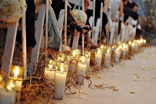 candle lined wedding aisle