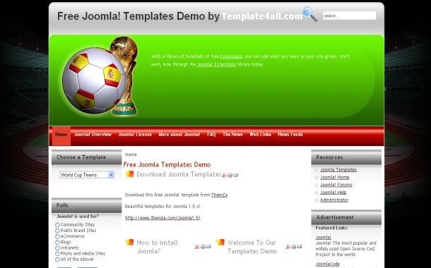 Free Joomla 1.5 Green Soccer Football Theme Template