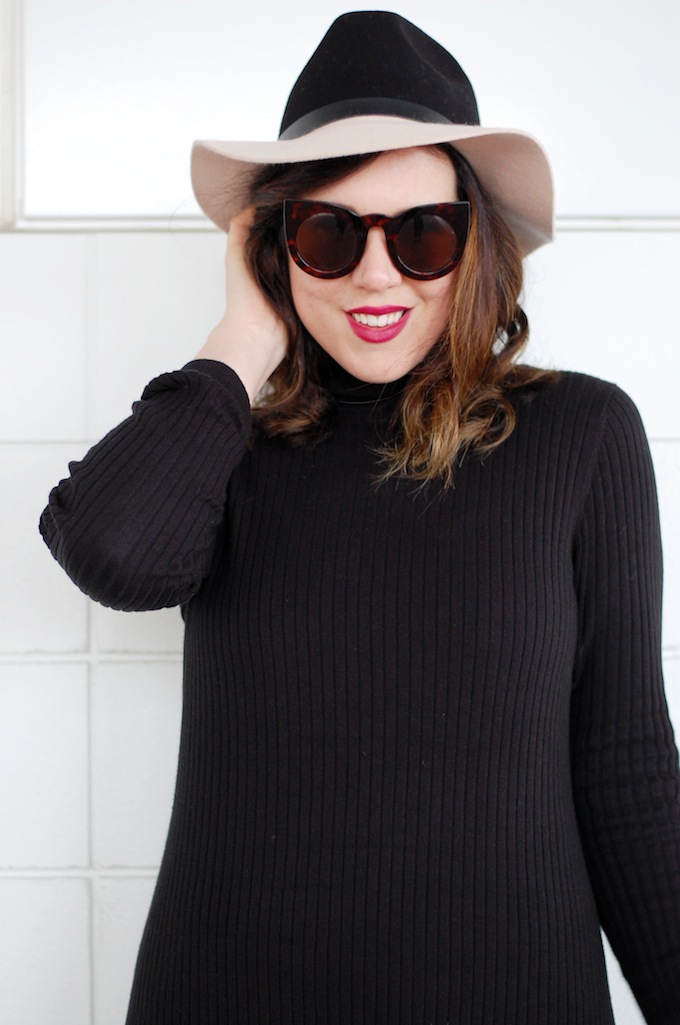 Turtleneck midi dress wool hat cool outfit Vancouver blogger