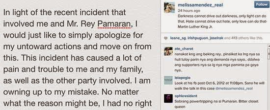 Melissa Mendez apologizes to Pamaran through Instagram