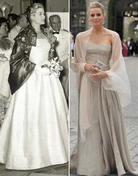 Princess Grace Kelly and Princess Charlene style fashions wore dress, weddings dress, diamond tiara