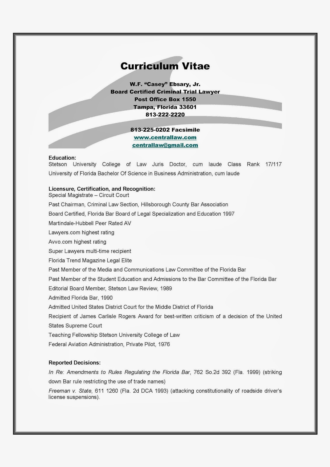 Resume lawyer bar admissions