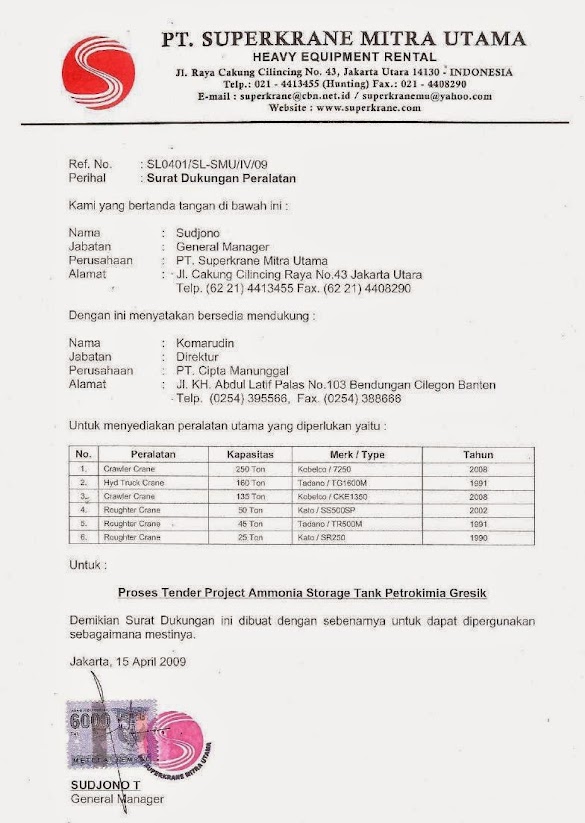 Contoh Surat Dukungan Quarry