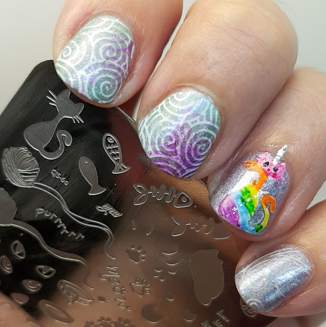 nail fail caticorn, sharpie stamping fail, stamping, nail art, cats