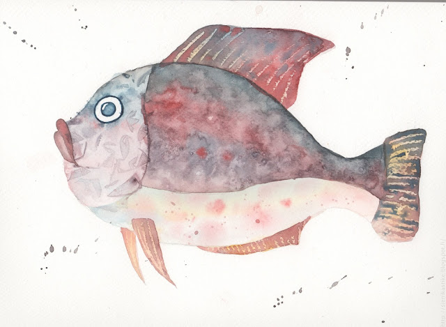 рисунок рыбы акварелью