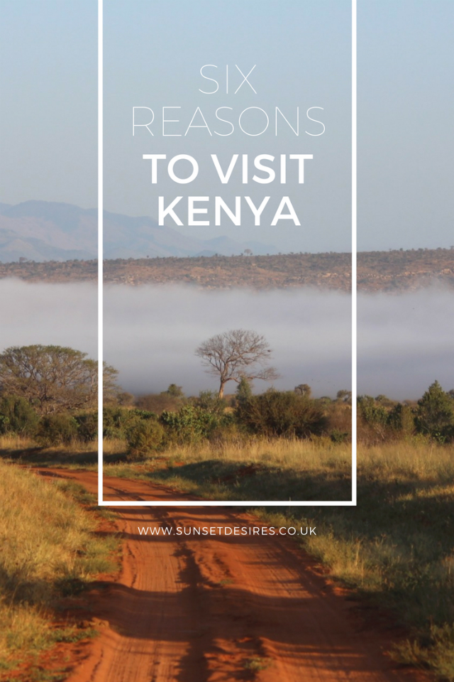 Six Reasons To Visit Kenya Banner saying Six Reasons To Visit Kenya with a background of an area in Kenya
