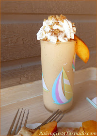 Peach Pie Milkshake, a delicious summer peach flavored milkshake can be made with or without alcohol | Recipe developed by www.BakingInATornado.com | #recipe #drink #peach