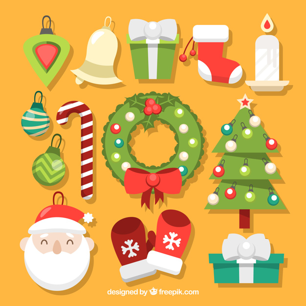 Pack of ornamental christmas elements Free Vector