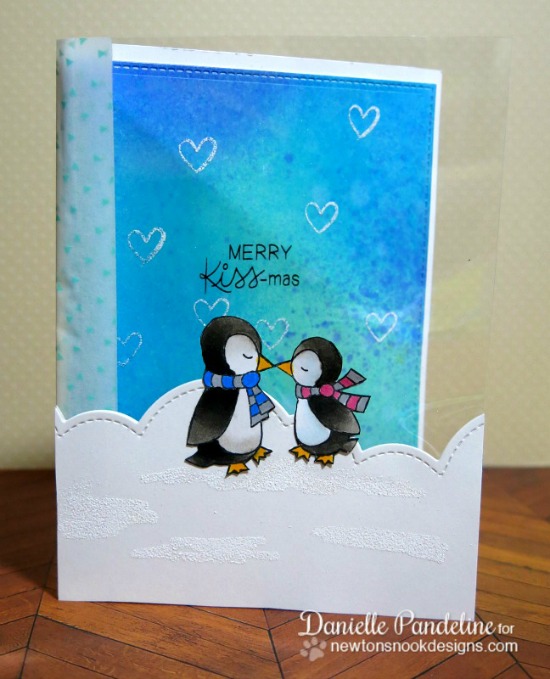 Kissing Penguins Christmas Card by Danielle Pandeline | Holiday Smooches Stamp set by Newton's Nook Designs #newtonsnook