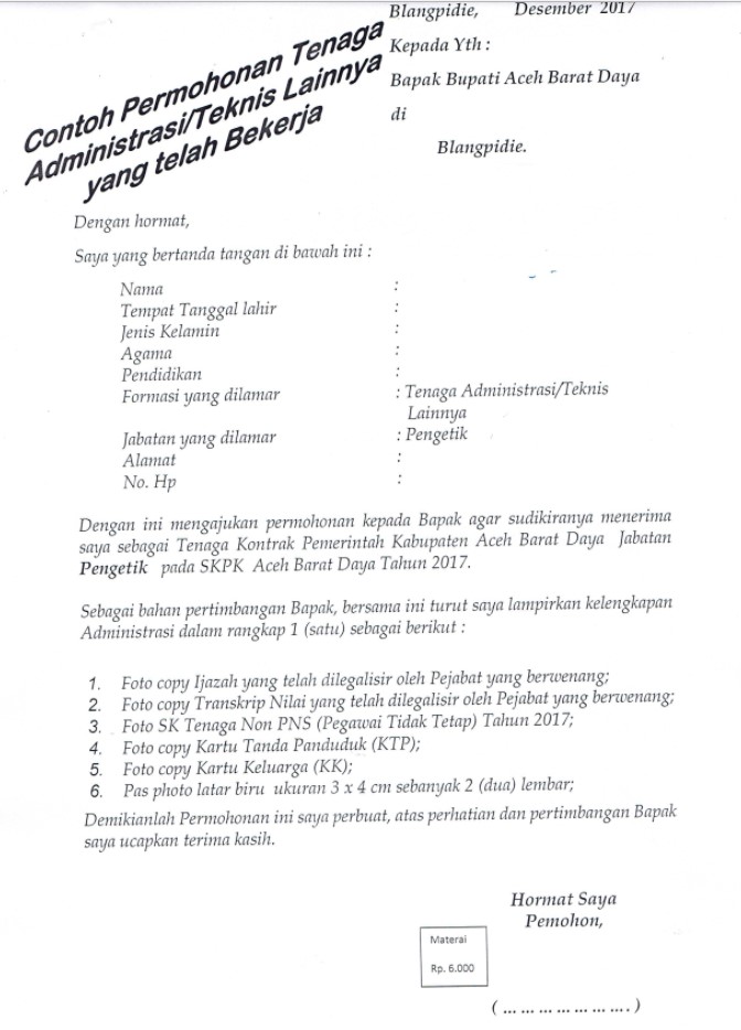 Contoh Surat Lamaran Kerja Tenaga Administrasi / Surat Lamaran Kerja Teknis Contoh Surat Lamaran Kerja Tenaga Administrasi / Surat Lamaran Kerja Teknis