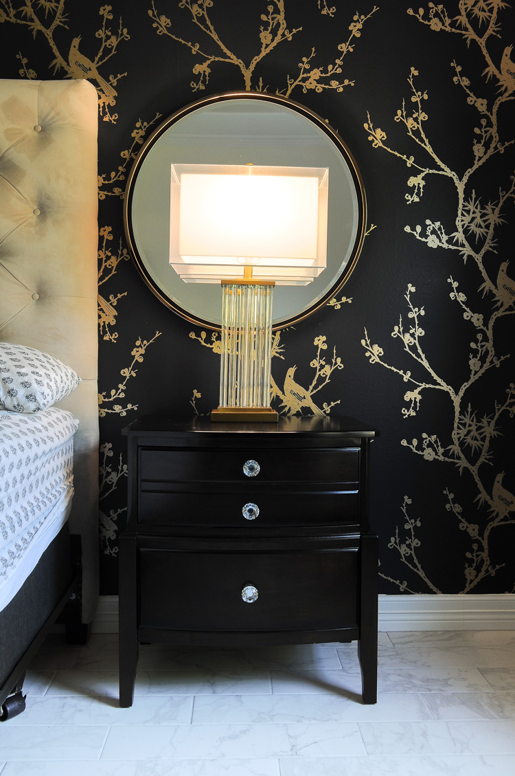 Darcia brass and crystal table lamp- looks amazing in this black, white and gold master bedroom. Darcia brass and crystal table lamp- looks amazing in this black, white and gold master bedroom.