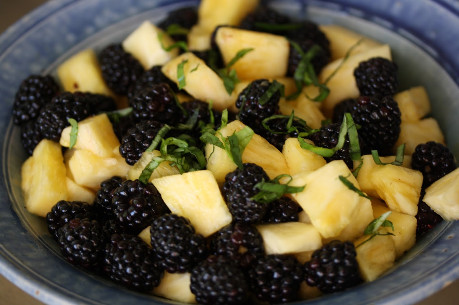 Hot Dinner Happy Home Blackberries and Pineapple with Basil Simple Syrup
