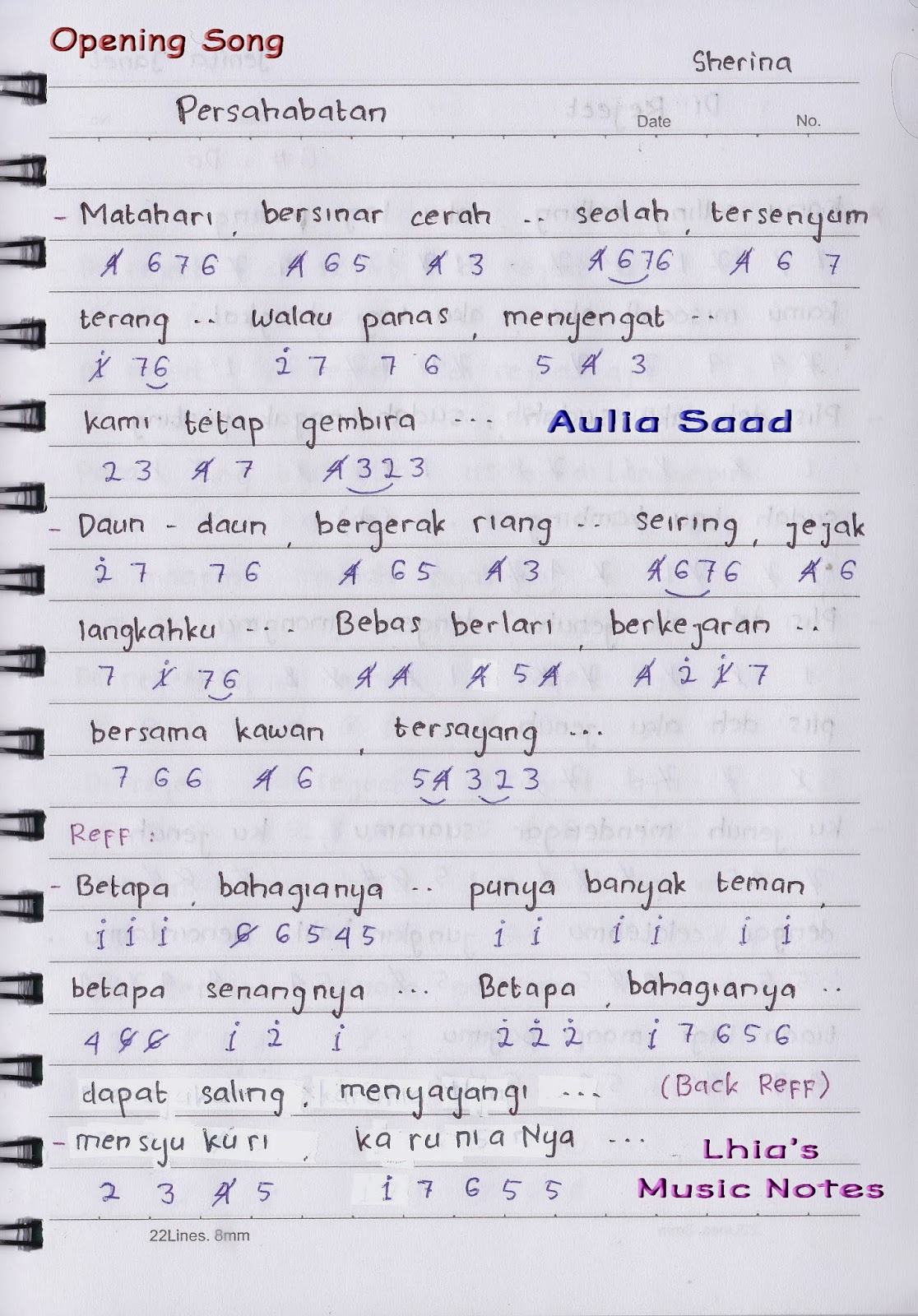 Not Angka : Sherina - Persahabatan (Opening Song) | Aulia's World