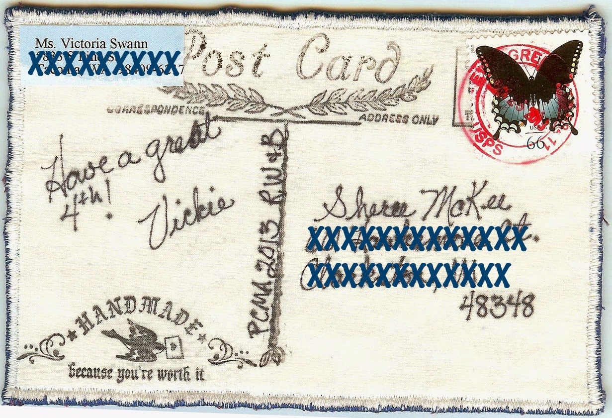 Sewing Fabric Postcards with ShereeSews Rubber Stamps Perk Up Fabric