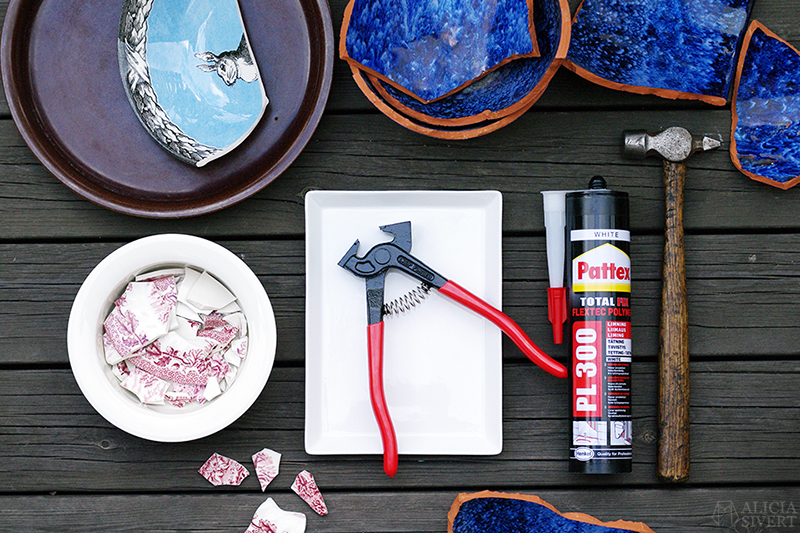 Mosaic materials, photo by Alicia Sivertsson. aliciasivert alicia sivert sivertsson monthly makers mosaik mosaic återbruk remake diy do it yourself gör det själv skapa skapande kreativitet utmaning bloggutmaning hantverk keramik porslin återanvända återanvändning loppisfynd loppis begagnat krossat krossad keramikskärvor skärvor skärva kakelfog kakellim kakel fog lim