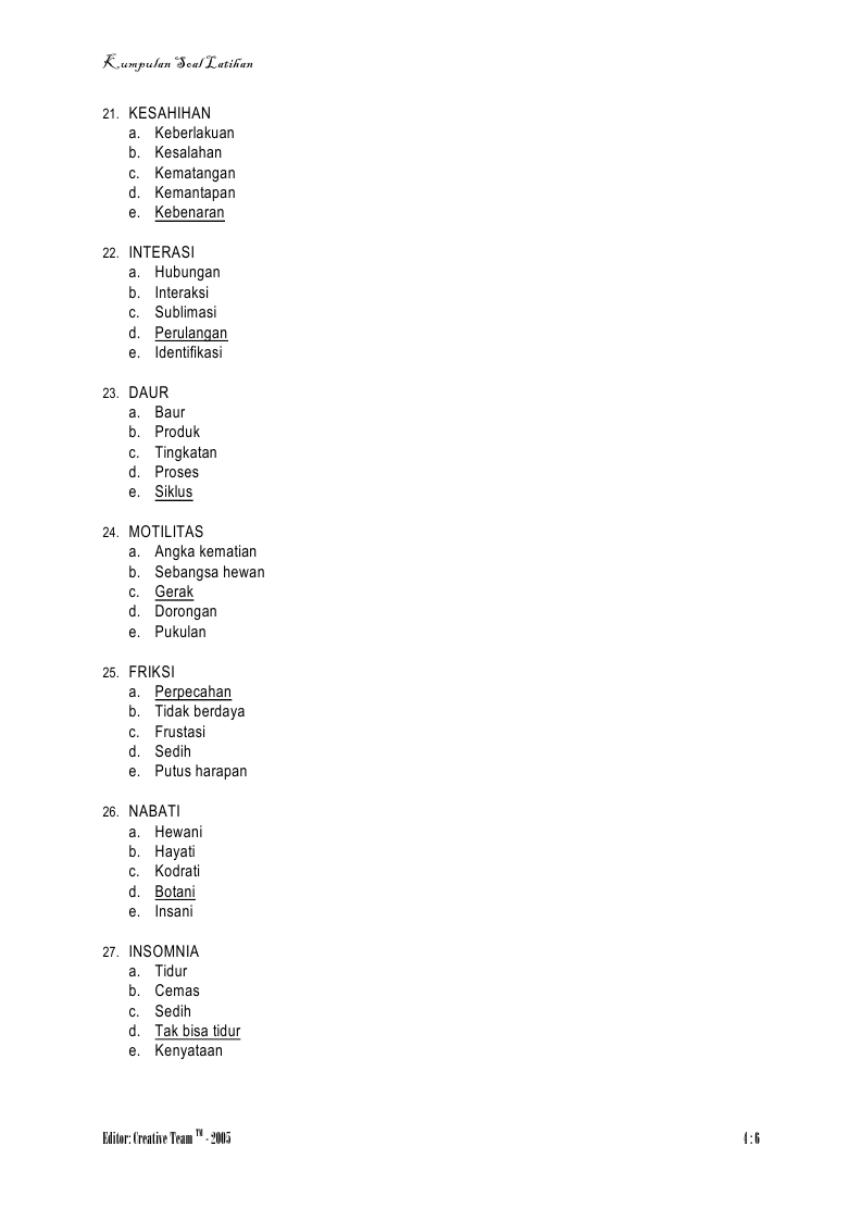 Kunci Sukses: Soal Psikotest - Sinonim (Persamaan Kata)