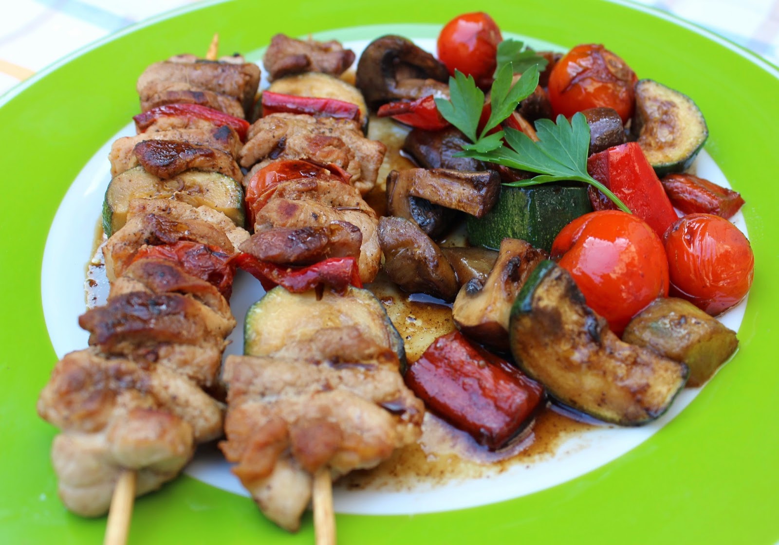 Challenging Arts & Crafts Pork Skewers with Braised Vegetables