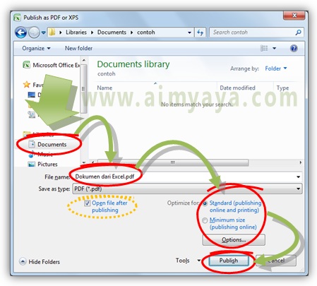  Gambar: Cara mengatur nama dan format file PDF yang akan dibuat dari Microsoft Excel