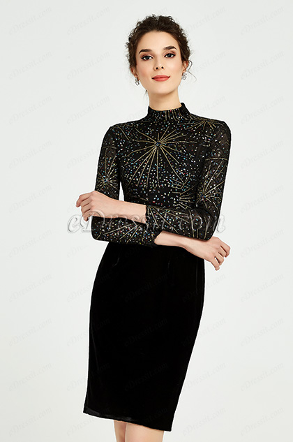 black long sleeves mother of the bride dress