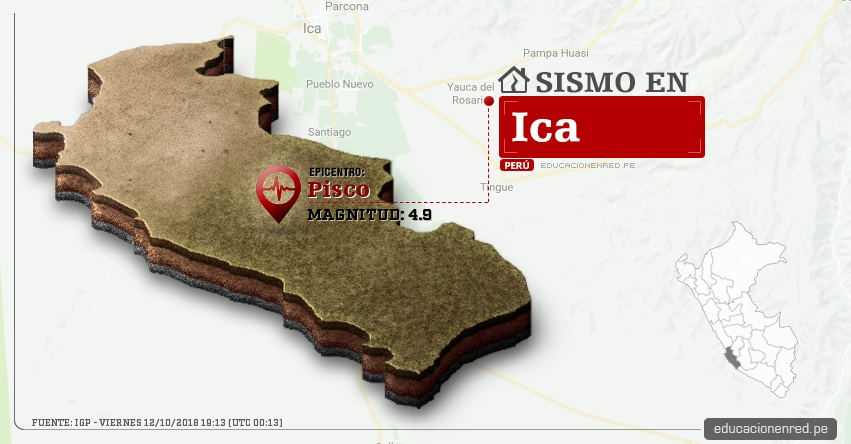 Temblor en Ica de magnitud 4.9 (Hoy Viernes 12 Octubre 2018) Sismo EPICENTRO Pisco - Ica - Nazca - IGP - www.igp.gob.pe Temblor en Ica de magnitud 4.9 (Hoy Viernes 12 Octubre 2018) Sismo EPICENTRO Pisco - Ica - Nazca - IGP - www.igp.gob.pe
