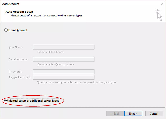 خيار الاعداد اليدوي في outlook صورة توضح خيار الاعداد اليدوي في outlook