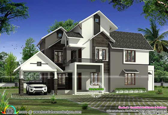 2850 sq-ft 4 bedroom modern sloped roof house