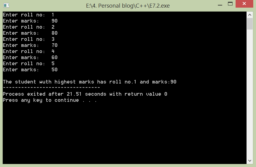 2. Program that uses two arrays to store the roll # and marks of ...