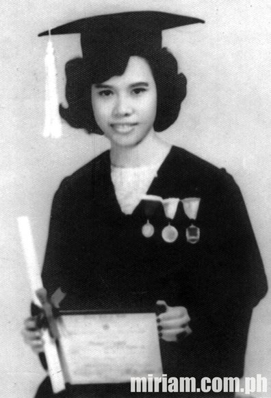 Sen. Miriam graduated with flying colors as magna cum laude in 1965.
