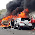 Seis carros pegam fogo após engavetamento no sul da Bahia