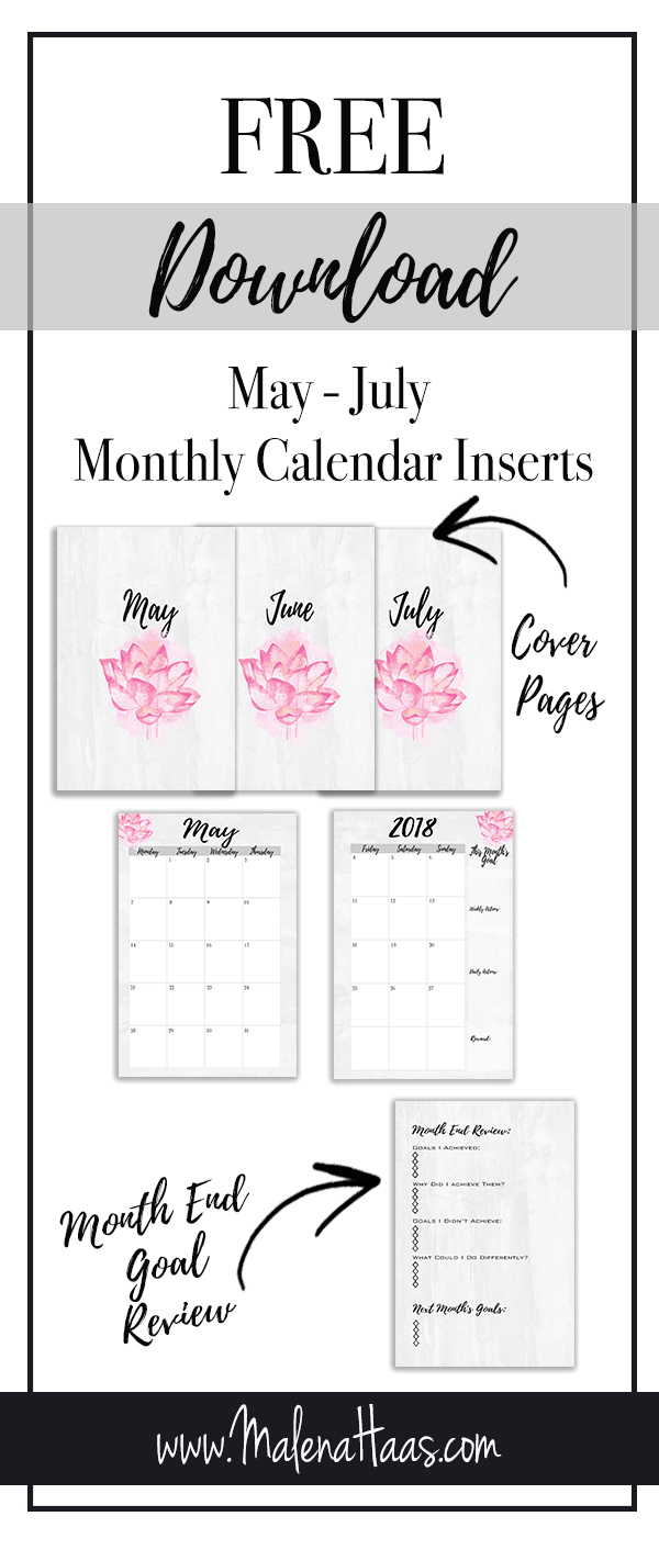  Monthly Calendar Inserts - Printable Month  On Two Pages http://www.malenahaas.com/2018/04/freebie-friday-monthly-calendar-inserts.html