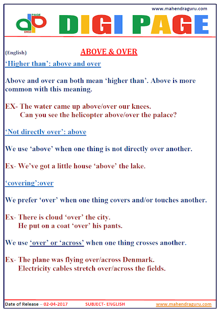 DP | ABOVE AND OVER | 02 - APR - 17 | IMPORTANT FOR SBI PO DP | ABOVE AND OVER | 02 - APR - 17 | IMPORTANT FOR SBI PO