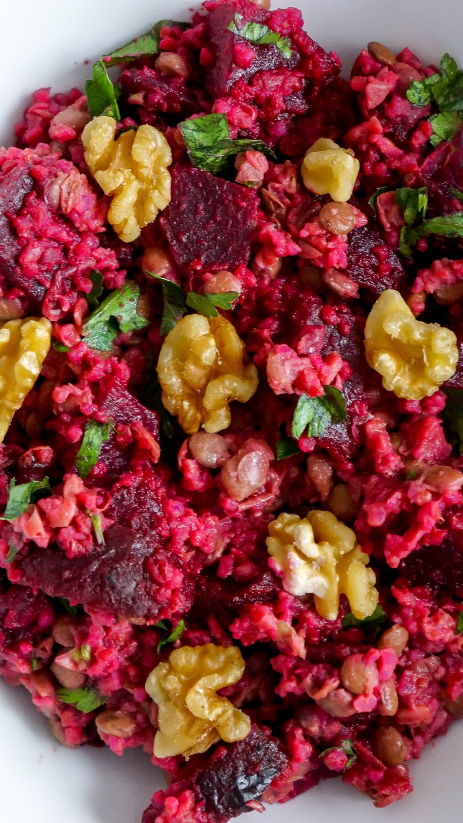 Roasted beets salad with lentils and freekeh