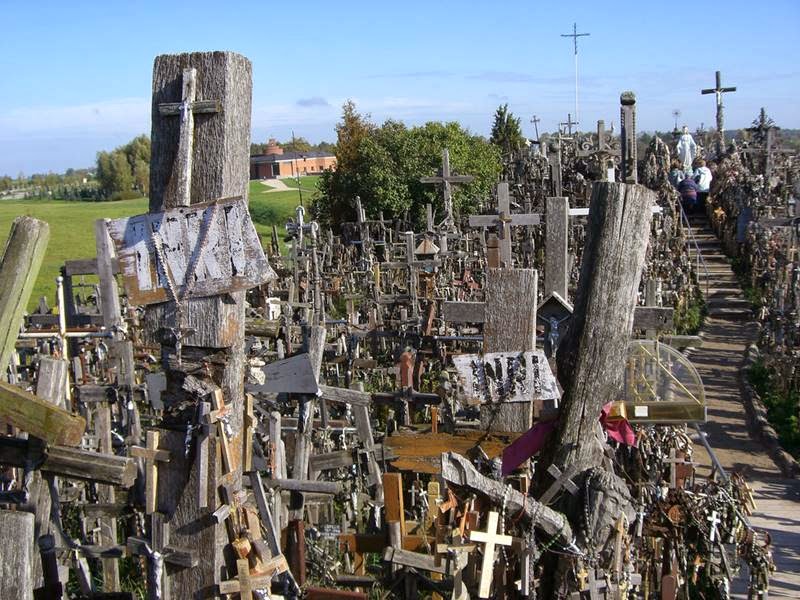 The Hill of Crosses, Kryziu Kalnas, located in city of Siauliai, Lithuania. Standing upon a small hill are many hundreds of thousands of crosses that represent Christian devotion and a memorial to Lithuanian nation indentity.