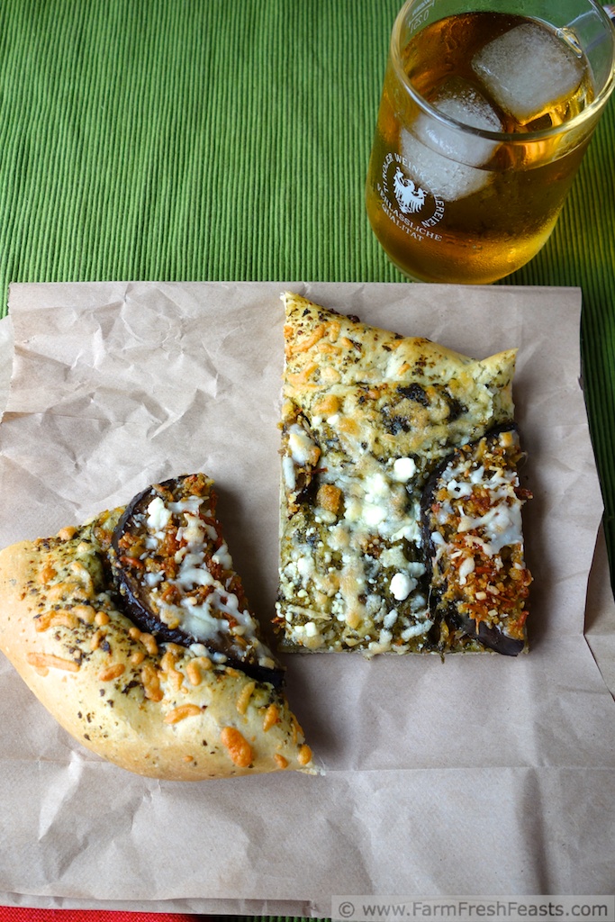 Farm Fresh Feasts Baked Eggplant Chip Pesto Pizza