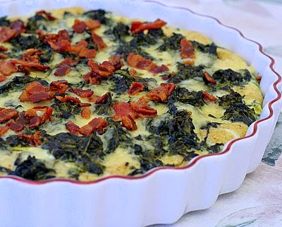 Bacon & Egg Breakfast Bake, make-ahead breakfast strata with bacon 'n' eggs plus healthy spinach ~ Weight Watchers PointsPlus 6 ~ KitchenParade.com