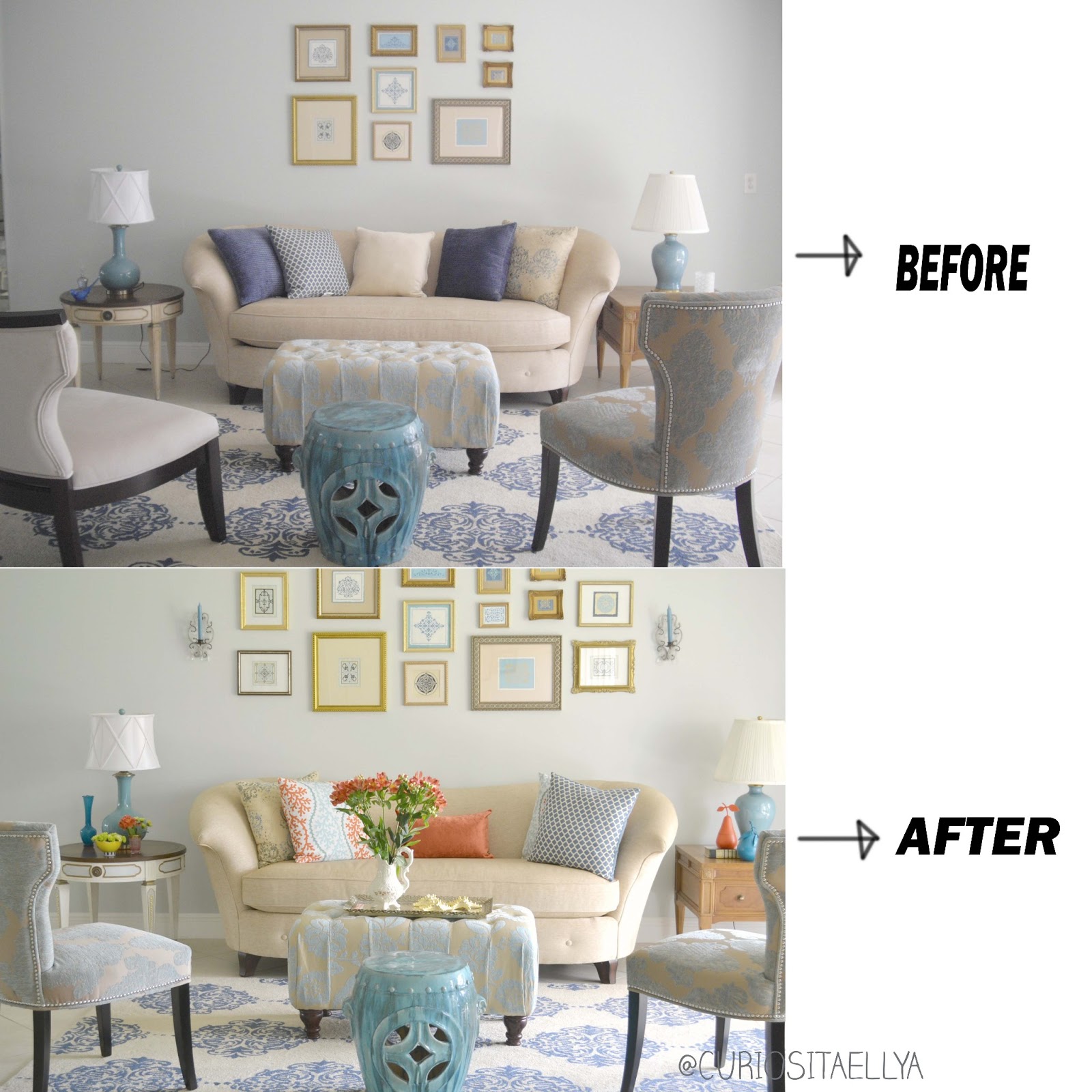 Curiositaellya: Soft Blue and Linen End Table Makeover