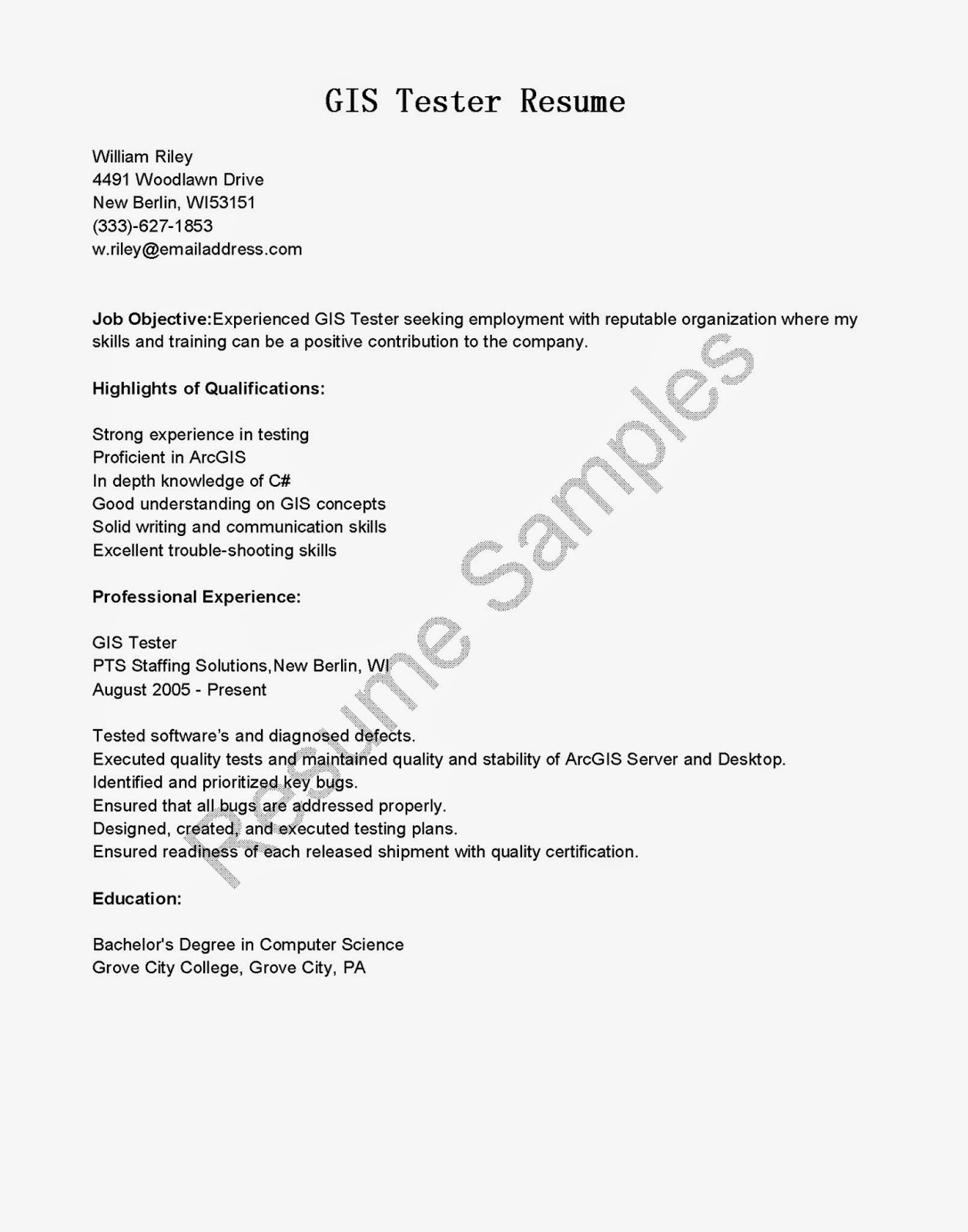 gis resume sample