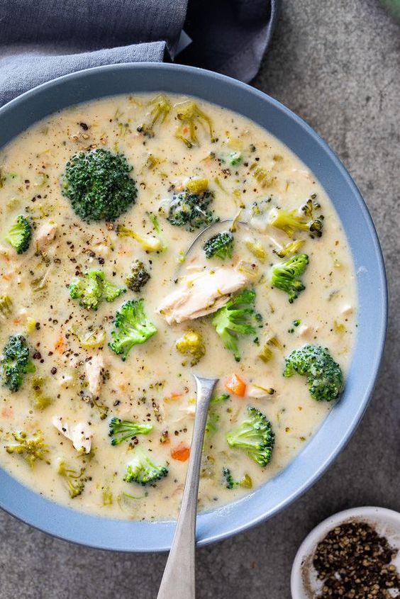 This easy healthy chicken broccoli soup is the perfect simple recipe for cozy winter dinners. Easy comfort food in a bowl served with crusty bread.